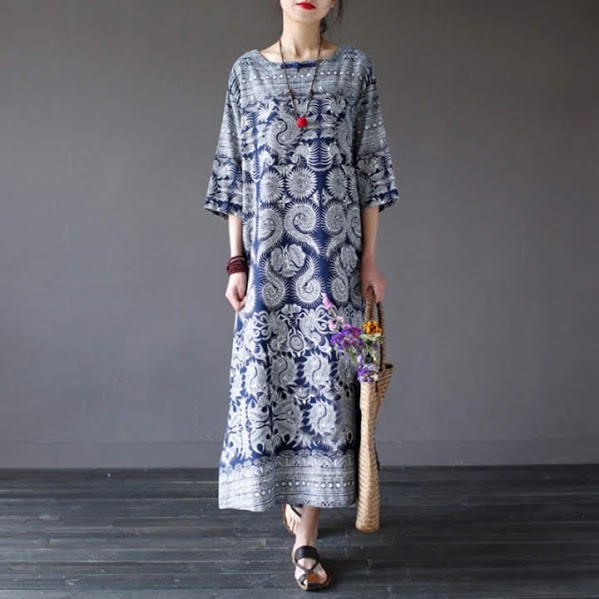 Đầm dài họa tiết thổ cẩm dáng suông (order)
