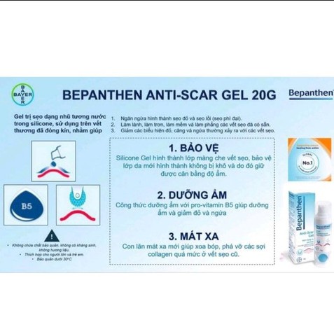 GEL HỖ TRỢ TRỊ SẸO BEPANTHEN- Anti Scar Gel - Có Viên Bi Lăn Massage Ngừa Sẹo Đỏ,Sẹo Lồi