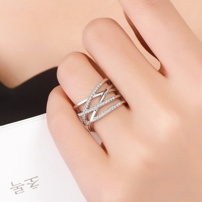 Nhẫn hở màu vàng hồng đính kim cương giả chống thấm nước chống mồ hôi phong cách Âu Mỹ