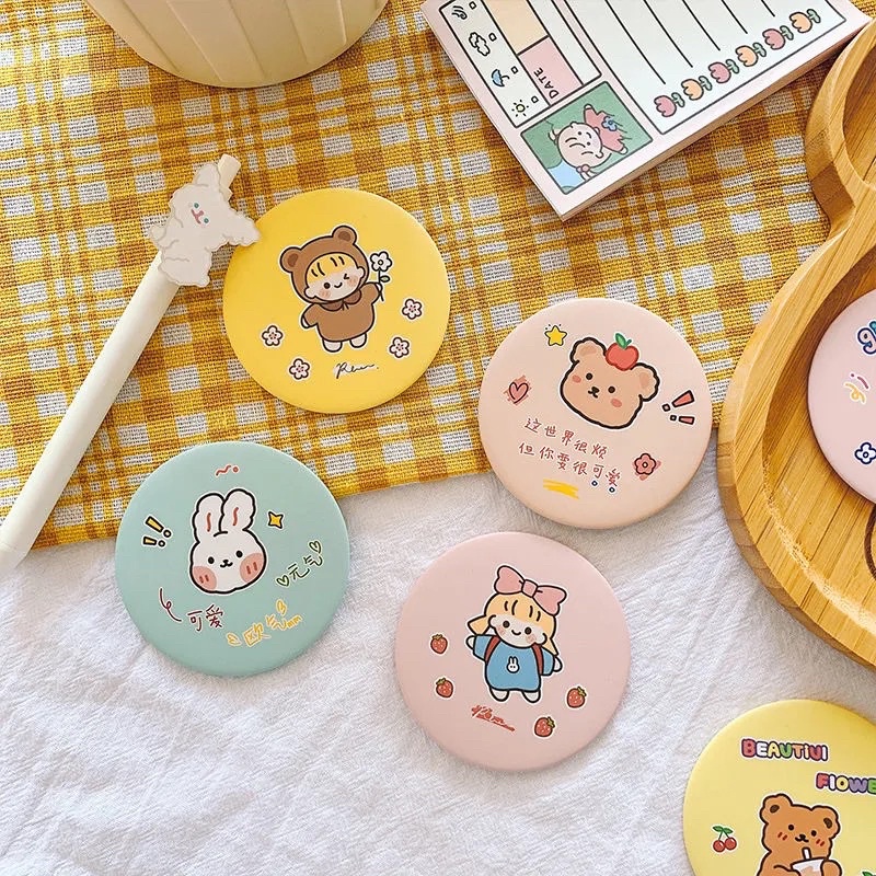 Gương trang điểm mini cầm tay hình tròn bỏ túi một mặt tiện dụng nhiều hoạ tiết cute dễ thương Hàn Quốc