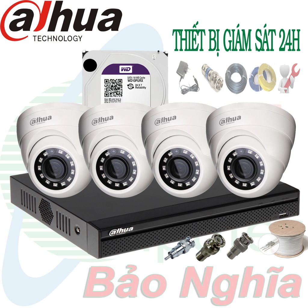 Trọn Bộ 4 Camera Dahua 1000MP | Đầu Ghi 1A04 1Megapixels