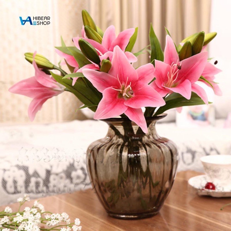 cành hoa lily 38cm trang trí tết ( 1 bông 2 nụ) giống y hoa thật