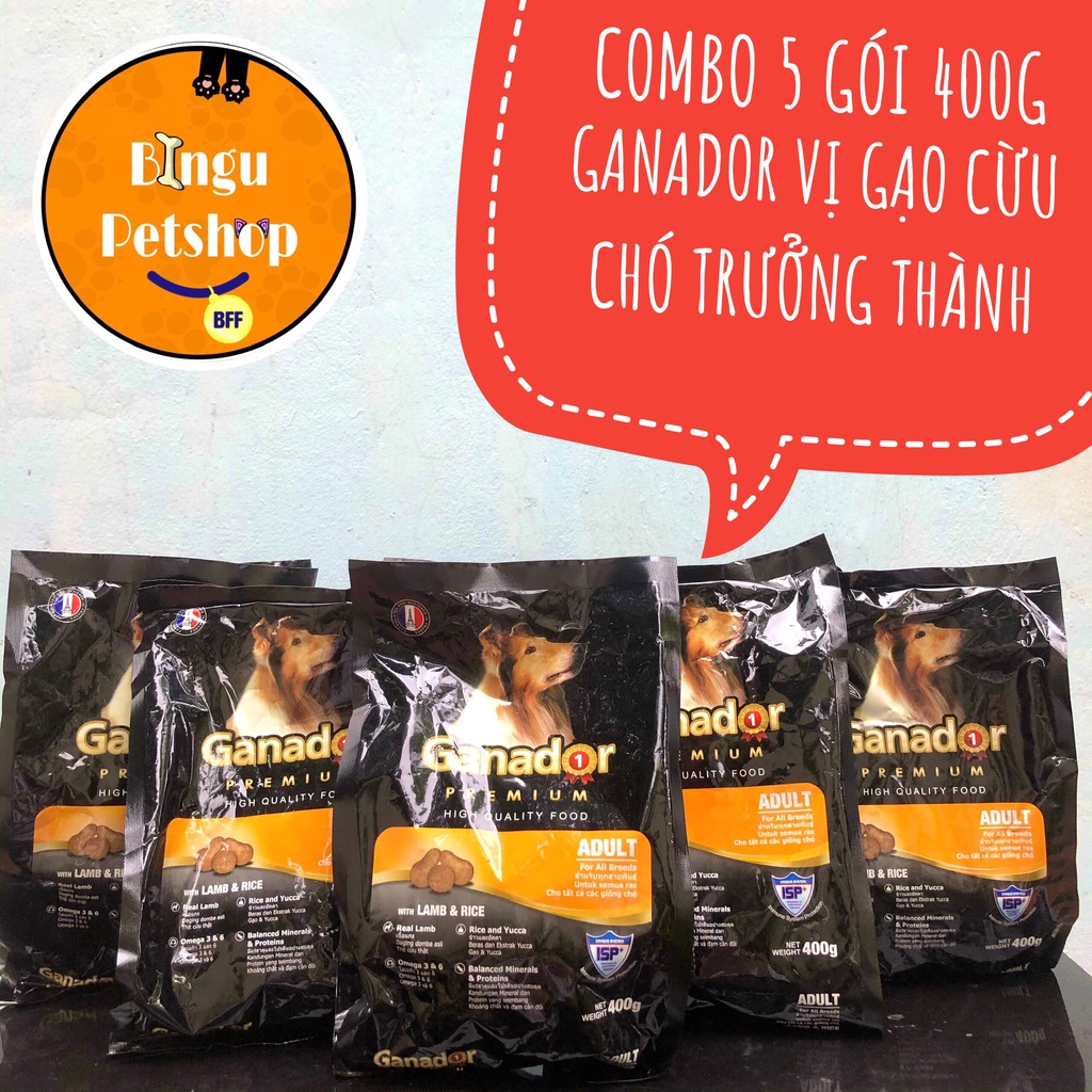 [SIÊU TIẾT KIỆM] [Combo 5 gói] Thức ăn cho chó trưởng thành Ganador vị thịt cừu &amp; gạo Lamb &amp; Rice 400gr