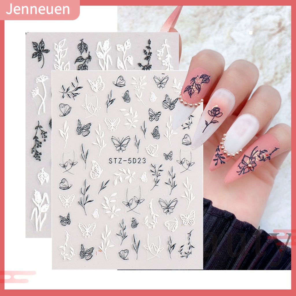 1 Bộ Miếng Dán Trang Trí Móng Tay Tự Dính Không Mùi Dính Mạnh Họa Tiết Hoa 3D Nhiều Phong Cách Bắt Mắt