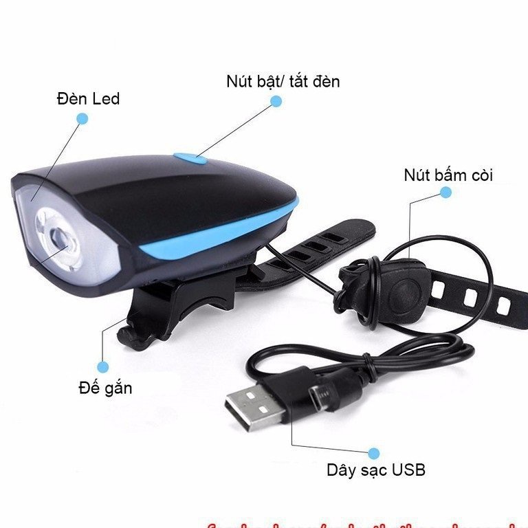 Đèn Xe Đạp Siêu Sáng Tích Hợp Còi Chống Nước Chống Bụi Cao Cấp Kèm Sạc USB