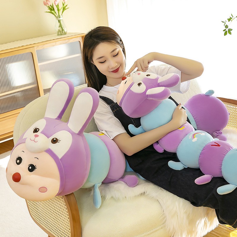 Gấu Bông Sâu , Thú Nhồi Bông Sâu Tai Thỏ Sâu Biến Hình Nhiều Chân Cute Size 80Cm-1M-1M2-1M5