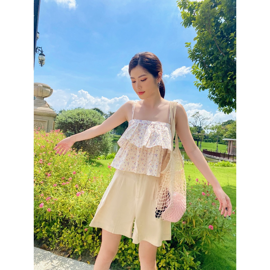 Quần short nữ ống rộng dáng ngố vải đũi MIEU - HO20