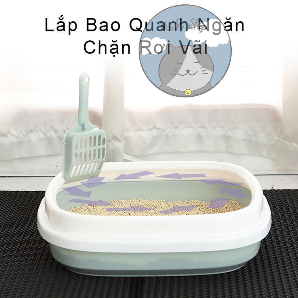 [Giá Sốc] Khay Chậu Vệ Sinh Cho Mèo Hình Ovan Chất Liệu Nhựa An Toàn Chống Văng Cát Tặng Kèm Xẻng Hót