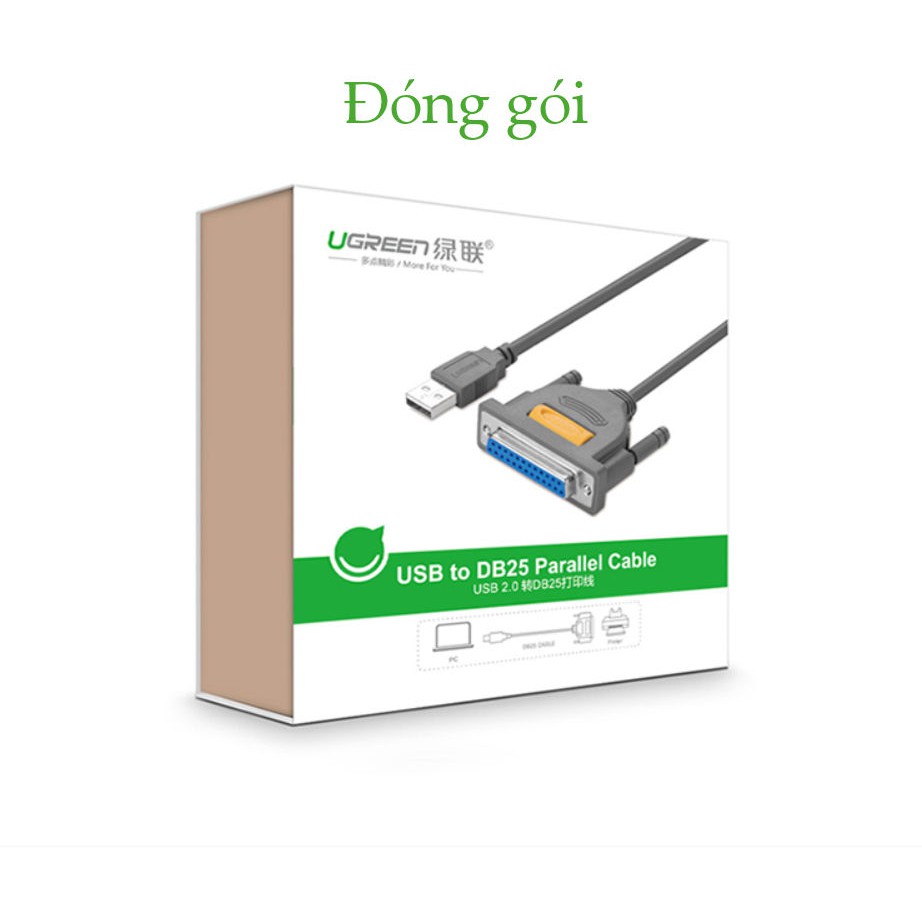 Cáp máy in UGREEN US167 20793 dài 1m USB 2.0 sang cổng BD25 Parallel