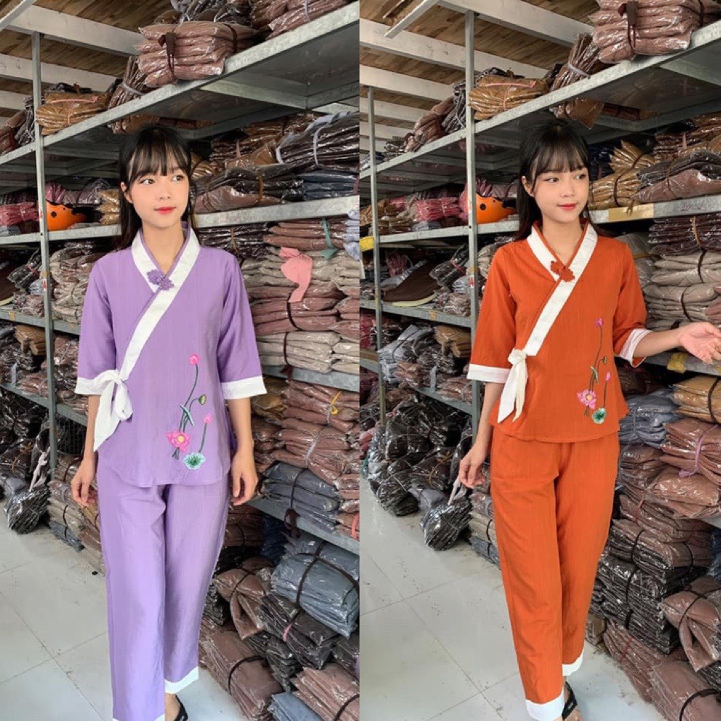 ĐỒ LAM ĐI CHÙA #Mã Freeship Xtra RP028# Set Đồ Lam Đi Chùa Cao Cấp Sen Vải Tơ