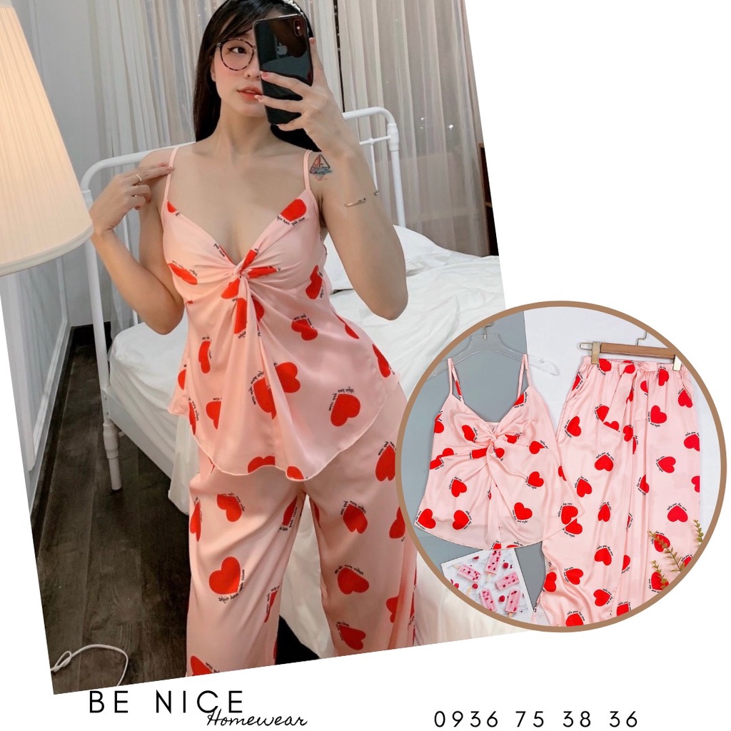 Set dây lụa dài mặc nhà xoắn ngực nhiều họa tiết xinh xắn | BigBuy360 - bigbuy360.vn