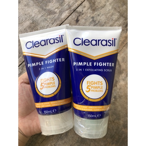 Sữa rửa mặt hết nhờn sạch mụn Clearasil Pimple Fighter 5 in 1 Wash 150ml.Hàng Úc