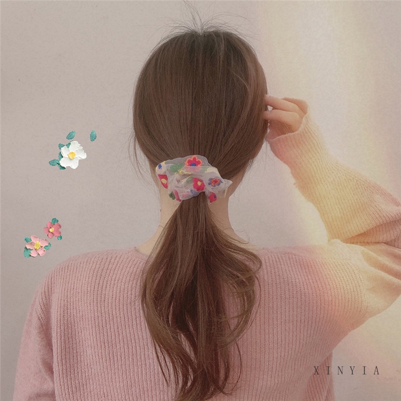 Dây Buộc Tóc Co Giãn Họa Tiết Hoa Thời Trang Cho Nữ