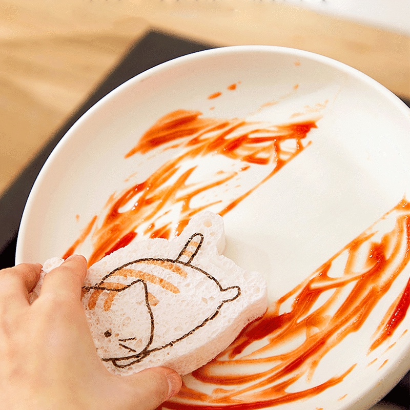 Miếng bọt biển bằng bột gỗ nến thiết kế hình động vật dễ thương dùng để rửa chén tiện dụng