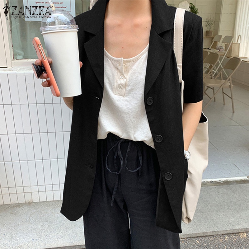 Áo khoác ZANZEA tay ngắn bằng cotton màu trơn phong cách Hàn Quốc đường phố thời trang thông thường cho nữ | BigBuy360 - bigbuy360.vn