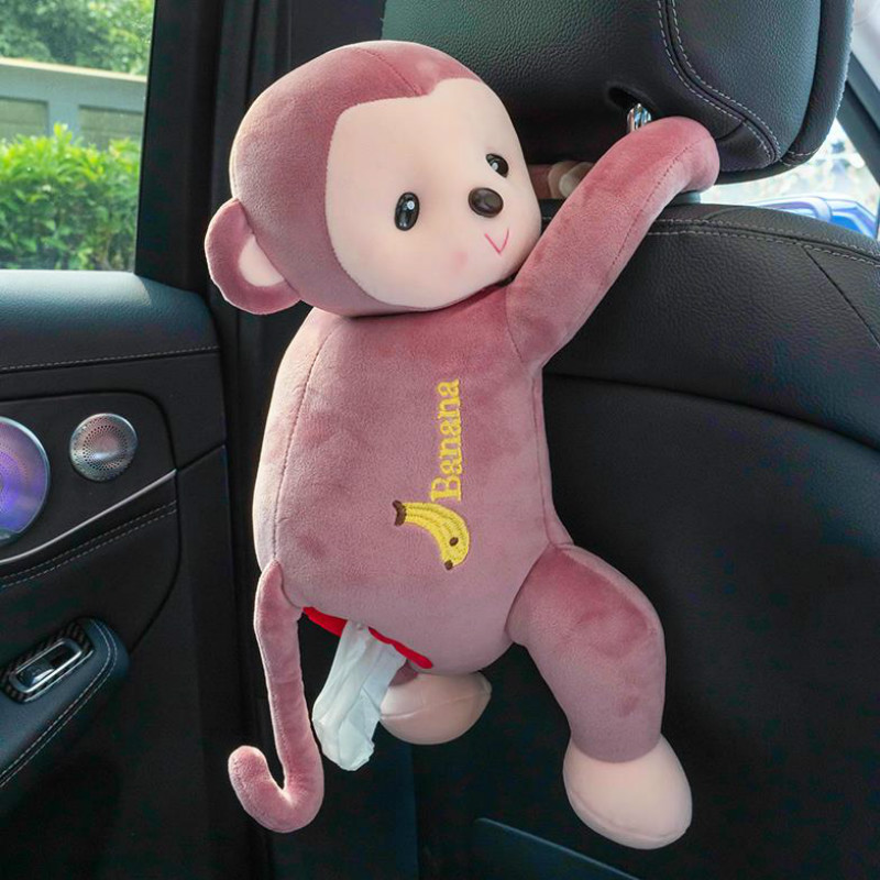 Hộp Đựng Khăn Giấy Rút Hình Khỉ Nhồi Bông Treo Trang Trí Nội Thất Xe Hơi