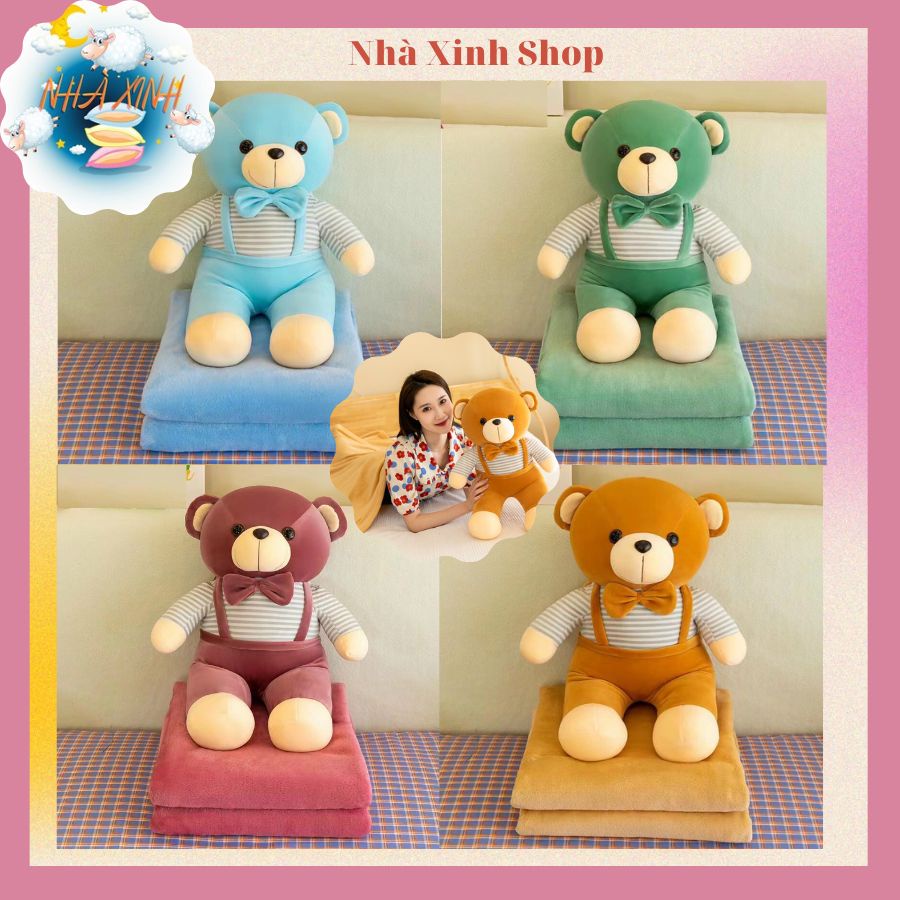 Chăn gối văn phòng 2 trong 1 gấu teddy đáng yêu nhiều màu