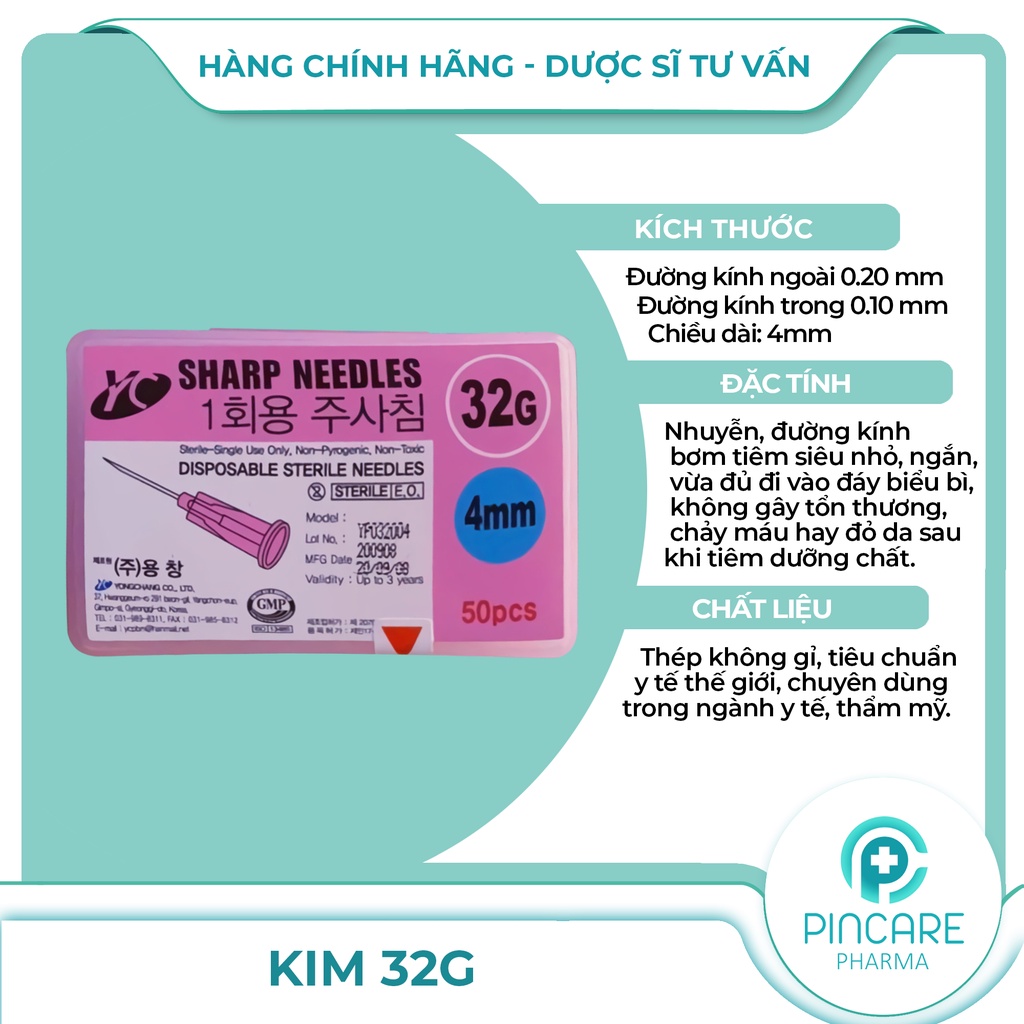 Kim tiêm Meso 32G x 4mm - Hàng chính hãng - Nhà Thuốc PinCare