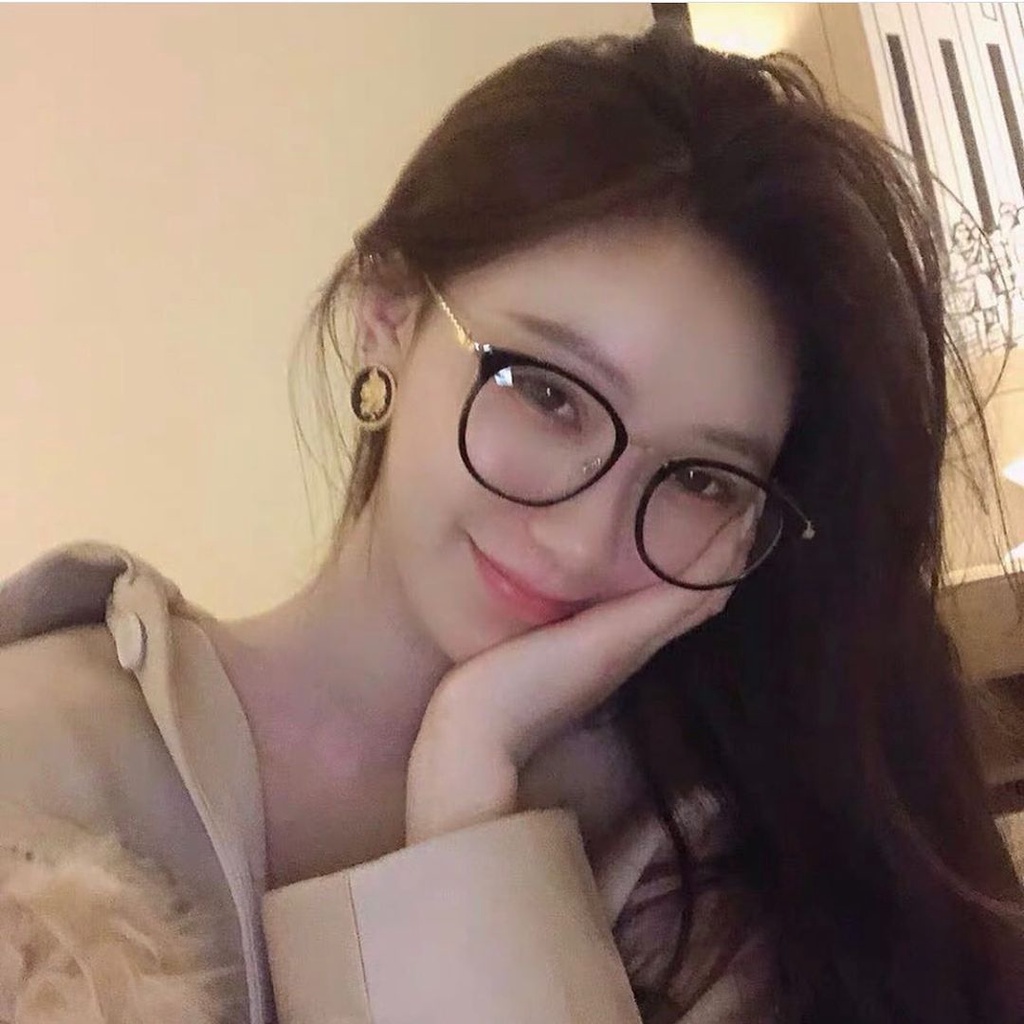 Kính giả cận nam nữ mắt cáo, gọng tròn kim loại chống ánh sáng xanh bảo vệ mắt phong cách Hàn Quốc mắt kính không độ 014