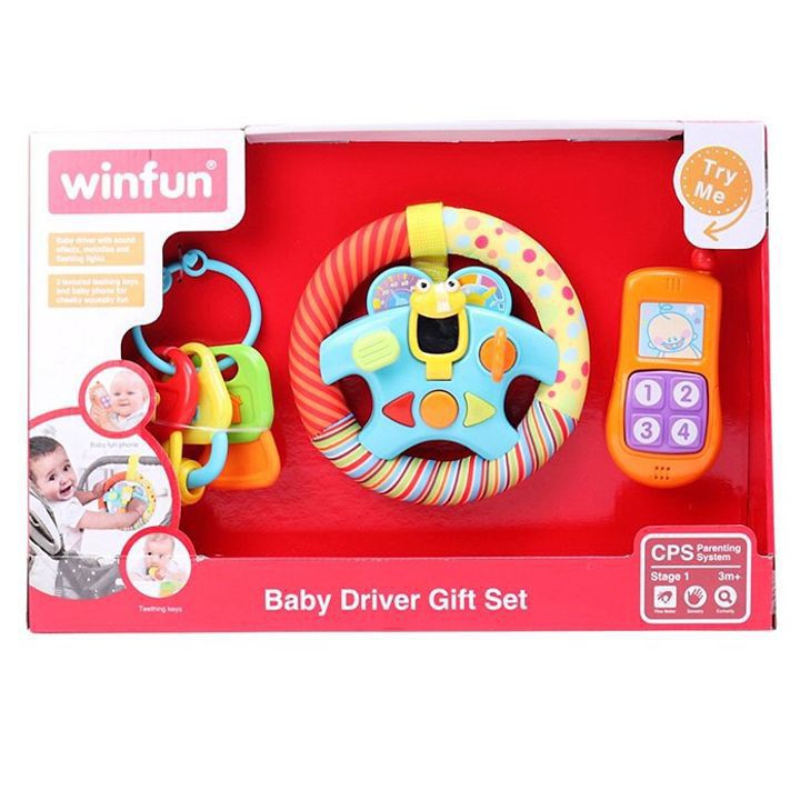 Set 3 món đồ chơi phát nhạc Winfun 3025 hình điện thoại Vô lăng chìa khoá kiêm gặm nướu cho bé phát triển toàn diện