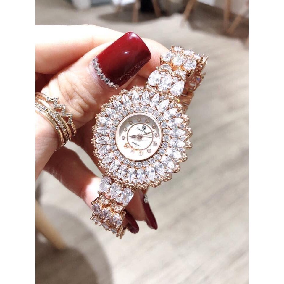 Đồng Hồ Nữ Royal Crown 6804 Dây Đá Hồng