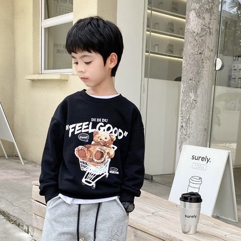 Áo nỉ thu đông "FEEL GOOD" 14-45kg cho bé trai, bé gái 4-15 tuổi. Chất vải nỉ da cá dày dặn, ấm áp. STB37