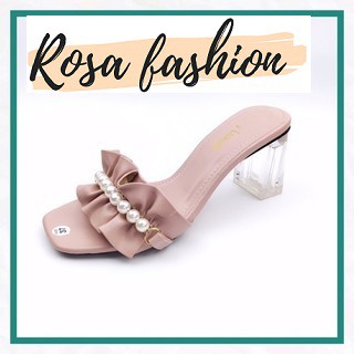 Guốc/giày cao gót quai ngang nhún đính hạt ngọc gót mica trong cao 5p[M2] Mys Rosa Factory - CG-0563