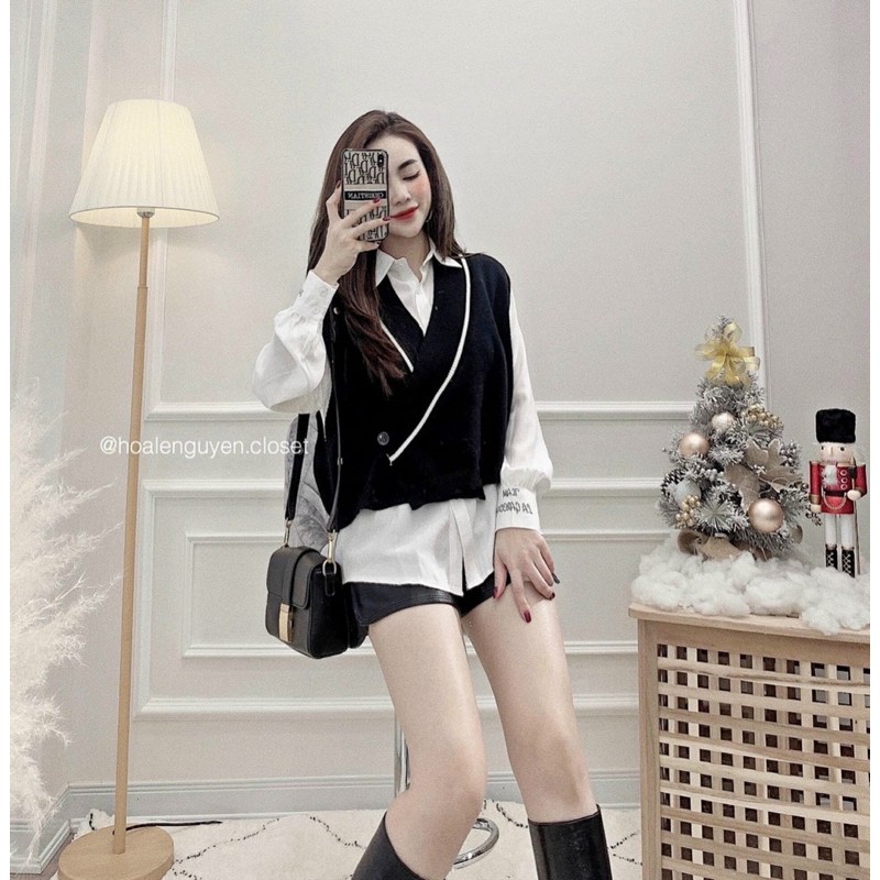 BÁN SỈ SÉT ÁO SƠ MI KÈM ÁO LEN VIỀN IN CHỮ CHO NỮ