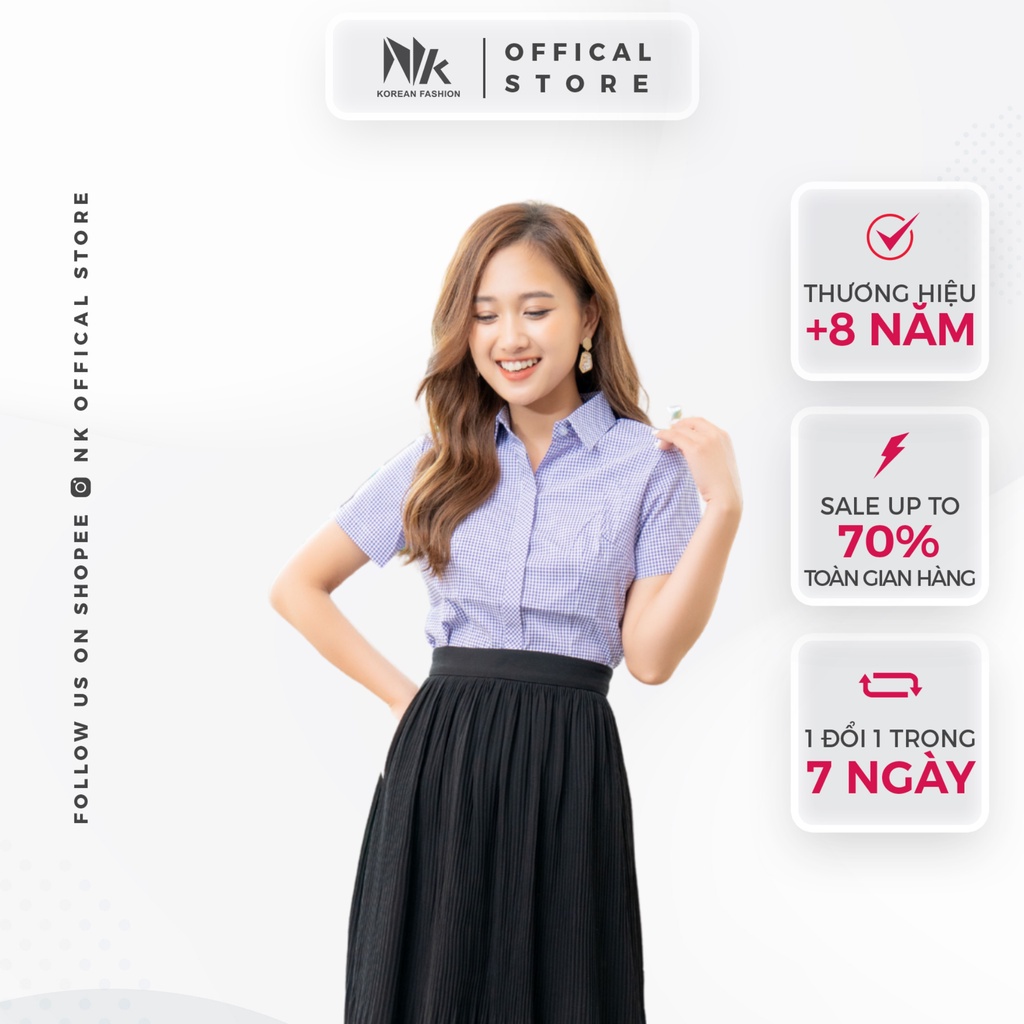 Áo Sơ Mi Nữ Công Sở Ngắn Tay Thiết Kế Caro Đẹp Vải Hàn Cao Cấp Không Nhăn Nhàu NK FASHION NKSM2012010B - Hàng mới về