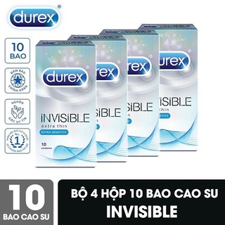 Bộ 4 hộp bao cao su durex extra thin extra lubricated 10 bao, mỏng như vô hình