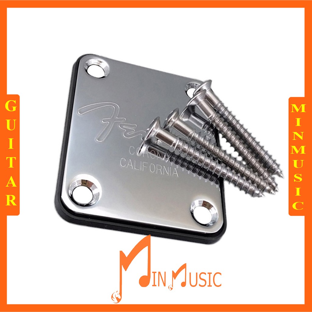 Nắp sắt phía sau cần đàn guitar Electric Fender I Fender F Neck Plate Chrome