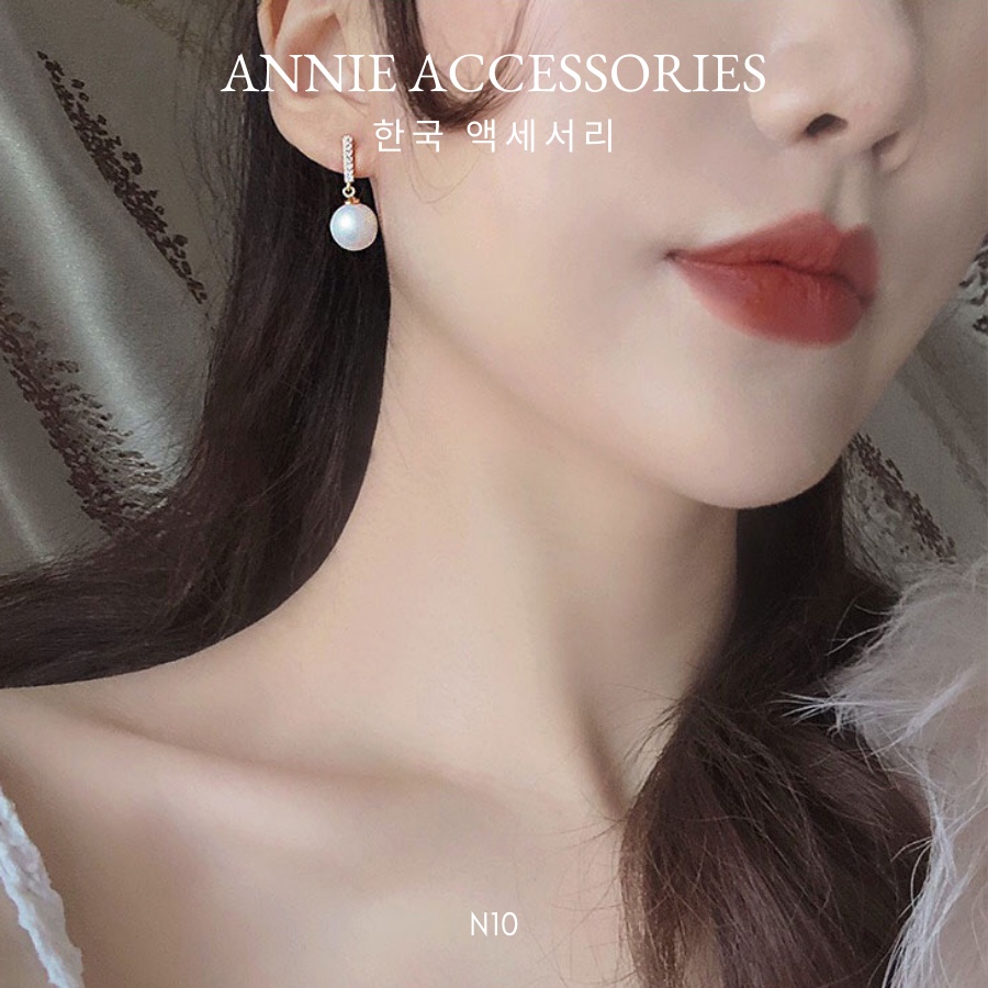 Bông tai ngọc trai nhân tạo phối đính đá thả nhẹ nhàng nữ tính ANNIE - N10