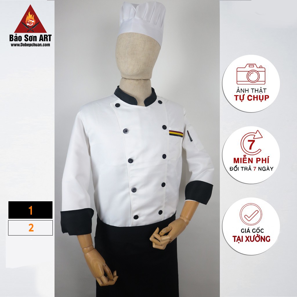 Áo Bếp Dài Tay Màu Trắng Và Đen Chuyên Nghiệp Cho Nam Và Nữ TD01