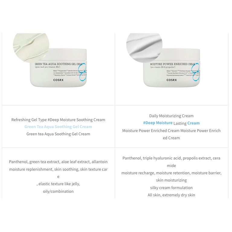 MBC Kem dưỡng ẩm và phục hồi với B5 COSRX GREEN TEA AQUA SOOTHING GEL/Moisture Power Enriched (Da dầu - khô) | BigBuy360 - bigbuy360.vn