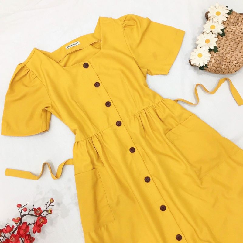 Đầm Nữ Suông Cúc Dọc Cột Eo