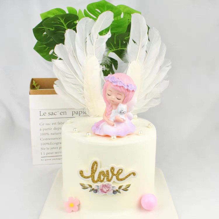 tượng em bé trang trí bánh [FREESHIP❤️] bé gái nguyệt quế ngồi ôm thỏ