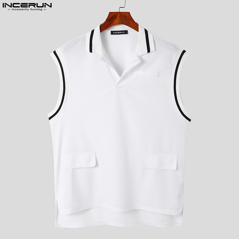 Áo ba lỗ sát nách INCERUN màu sắc tương phản trẻ trung cho nam