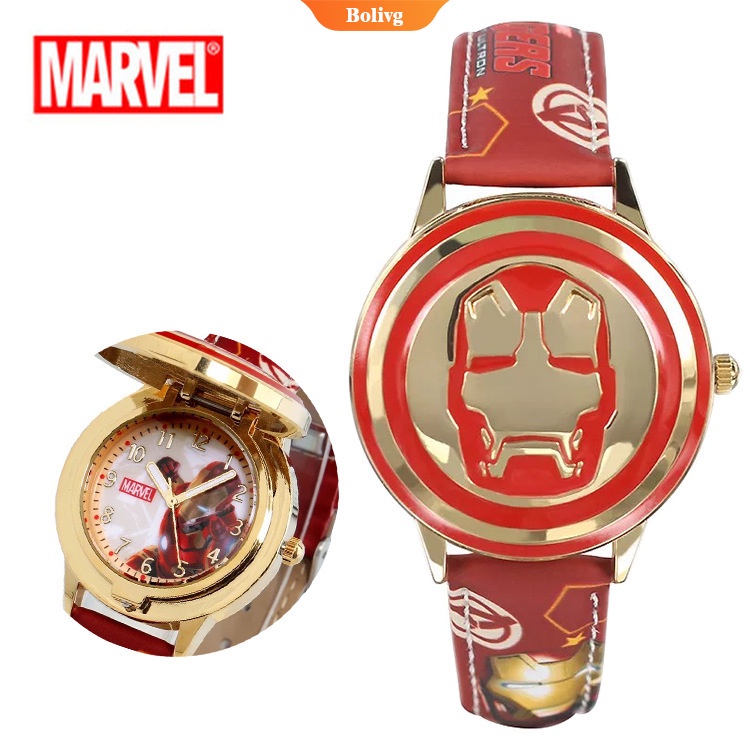 Đồng Hồ Kim Loại Nắp Lật Hình Người Nhện/Captain America/Ironman Disney Dành Cho Bé Trai
