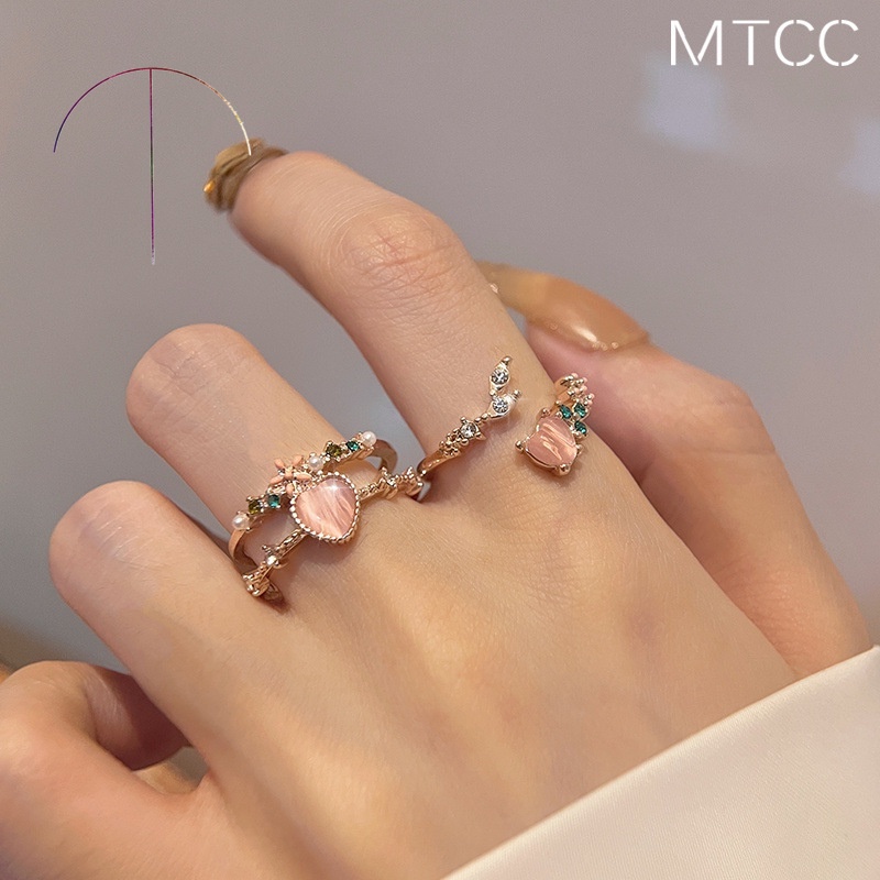 Nhẫn Hở Hai Lớp Hình Hoa / Trái Tim Đính Ngọc Trai Thời Trang Tinh Tế Cho Nữ