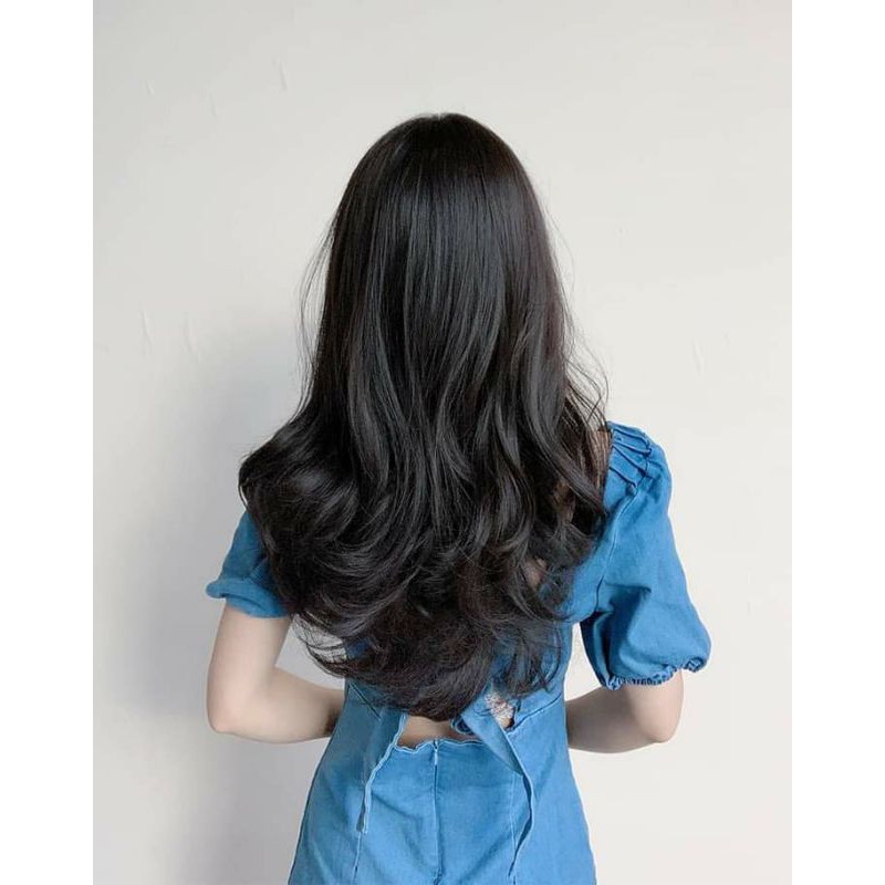 Tóc giả nữ siu da đầu dáng xoăn mái bay