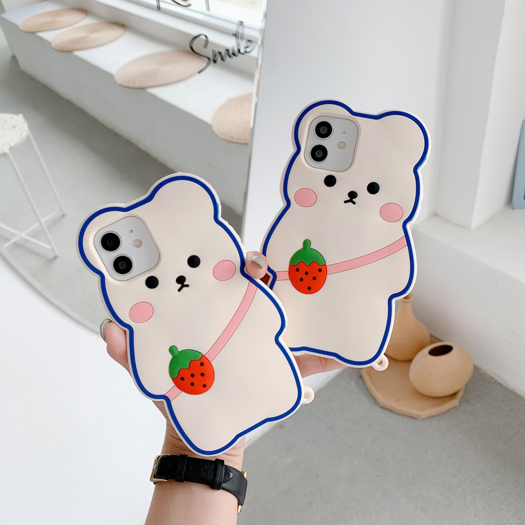 Ốp Điện Thoại Silicon Mềm Hình Gấu Dâu Tây Dễ Thương Cho iphone 7 8 X XS XR XS max 7Plus 8Plus 11 11 pro 11 pro max 12 mini 12 pro max