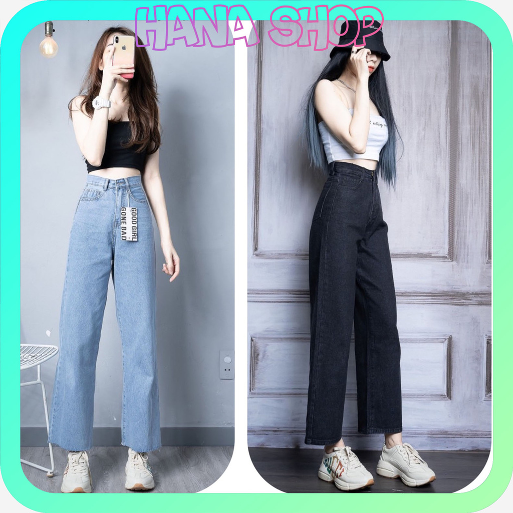 Quần Baggy Jean Nữ Suông Ống Rộng Lưng Siêu Cao Trơn Kiểu ULZZANG