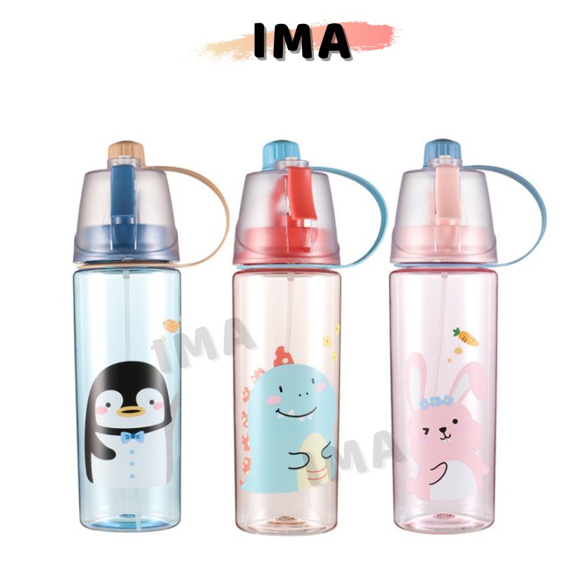 Bình Đựng Nước Phun Sương 600ml Có Tay Cầm Bằng Nhựa PP An Toàn Không Độc Hại, Mẫu Cute Đáng Yêu Tiện Lợi Mang Theo