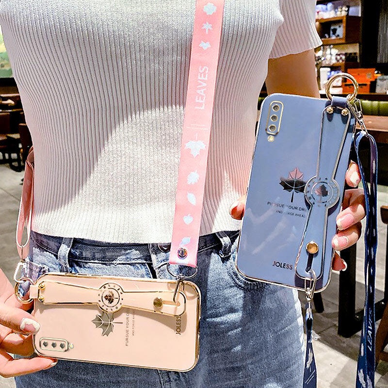 Ốp Điện Thoại Hình Lá Phong Có Dây Đeo Cho Samsung Galaxy A7 2018 A750