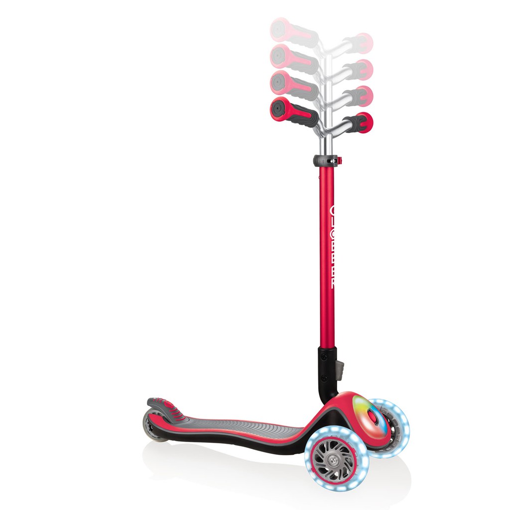 Xe trượt scooter 3 bánh gấp gọn có bánh xe và mặt trước phát sáng Globber Elite Prime cho trẻ em từ 3 đến 9 tuổi - Đỏ