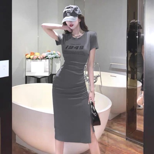Đầm ôm body dài nhúng xẻ lai 1 bên ngắn tay thun cotton gân dày xịn, đầm maxi, váy ôm, váy maxi, đầm nhúng