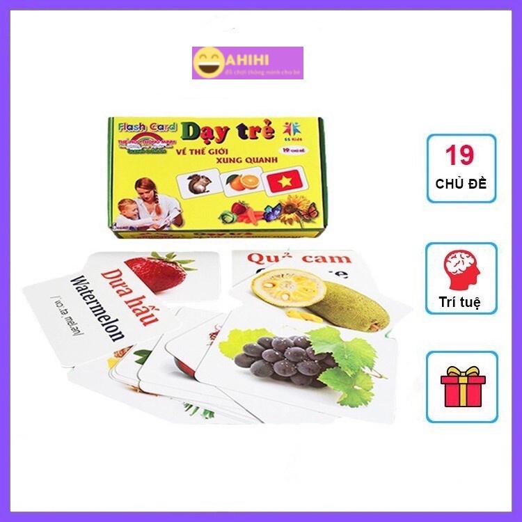 Bộ Thẻ Học Thông Minh ,Thẻ Flash Card Song Ngữ Loại To 17 Chủ Đề Cho Bé Phát Triển Tư Duy Ahihikids
