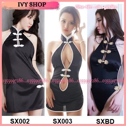 Váy Ngủ Sườn Xám Phong Cách Trung Hoa, Đầm Ngủ Sexy Khoen Ngực, Xẻ Tà SX002, SX003