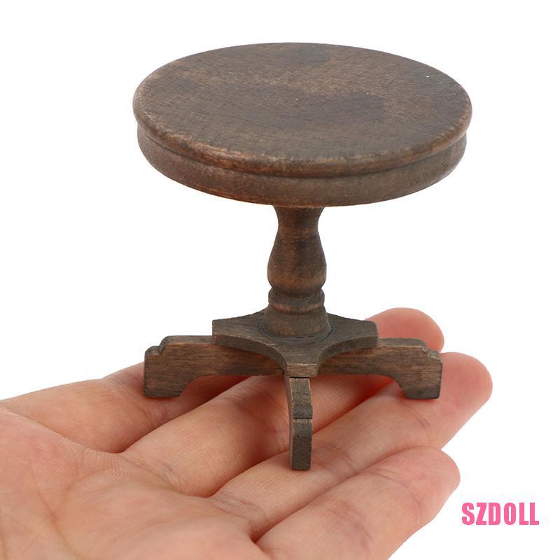 Mô Hình Bàn Tròn Bằng Gỗ Phong Cách Cổ Điển Cho Nhà Búp Bê Tỉ Lệ 1/12