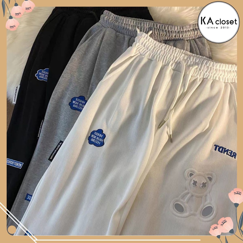 🆕 Quần jogger dập nổi hình gấu KA CLoset có chốt gấu điều chỉnh mặc 2 kiểu, chất dầy đẹp có 2 size M và L, có 3 màu, hot